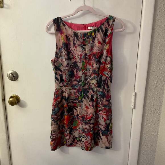 BB Dakota Abstract Watercolor Sheath Cocktail Dress 6 Multicolor Retrogirl Glam - Picture 3 of 10